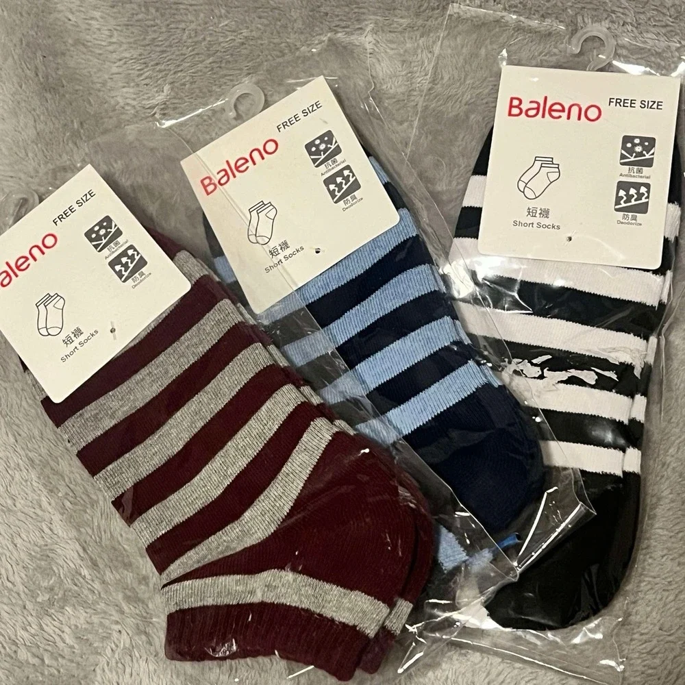 Baleno Antibacterial Short Striped Socks New 3 Pairs Sealed Free Fitting Size‎